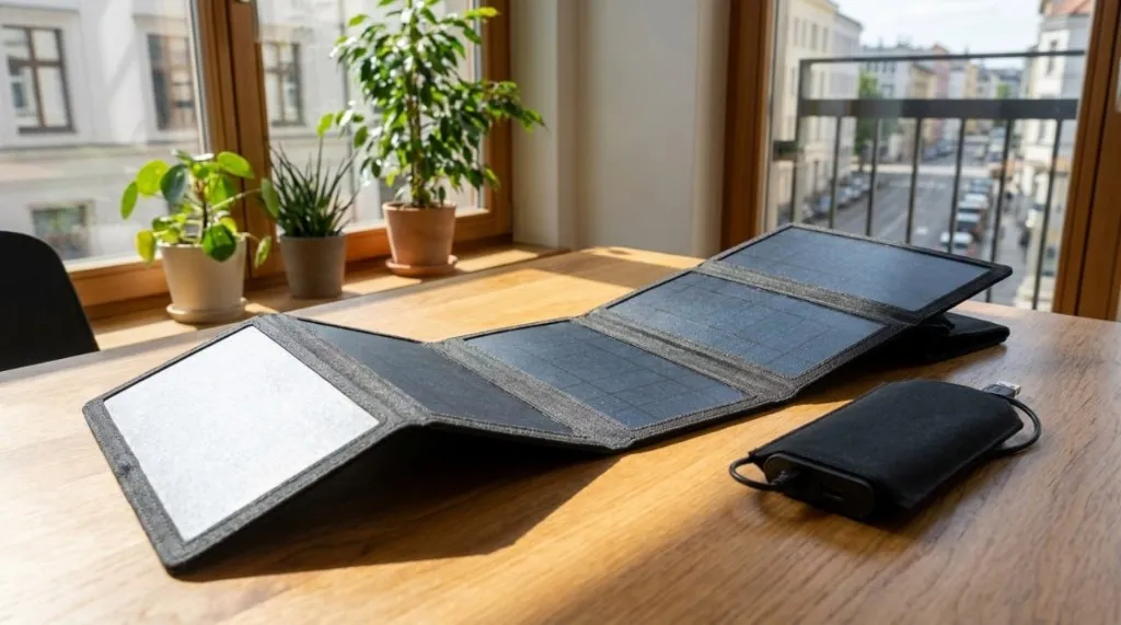 Sunslice Electron uitgevouwen bij een raam met zonlicht